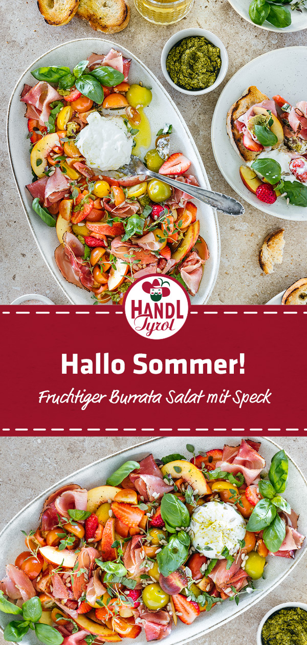 Fruity Burrata salad with basil pesto &amp; pork belly speck - HANDL TYROL