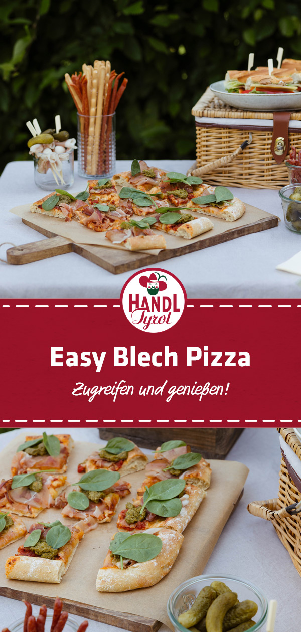 Tray Bake Pizza with tiroler speck pgi Ham and Spinach - HANDL TYROL